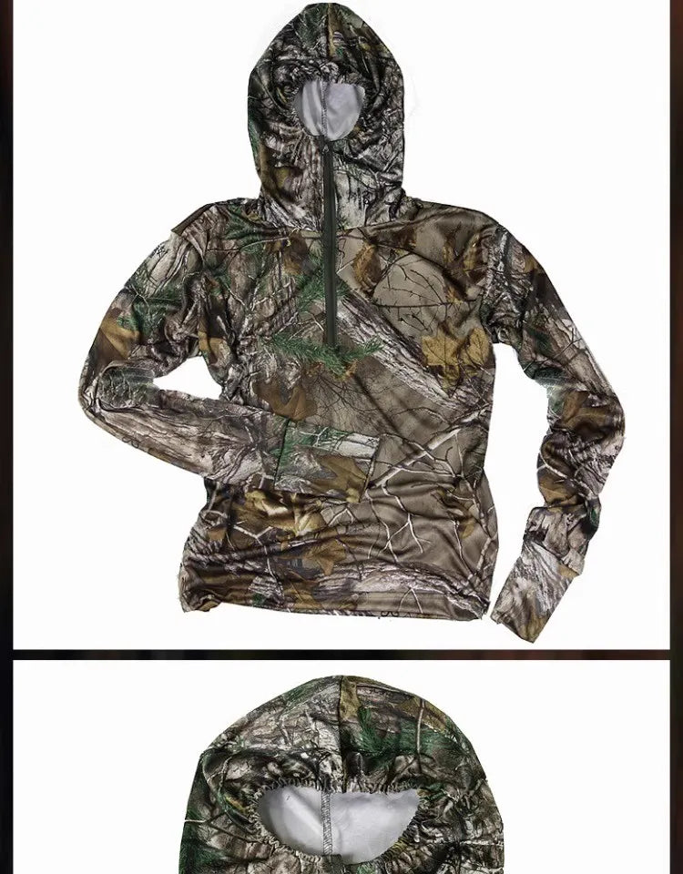 NANFOO Tree Camo Sun Protection Fishing Jacket – Lightweight Hooded UPF Jacket for Hunting, Fishing &amp; Hiking (M–3XL)