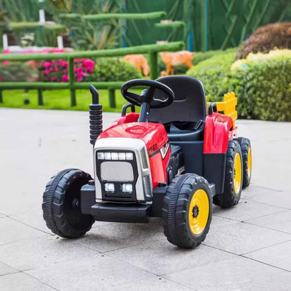 Kids Electric Ride-On Tractor – Dual Motors, LED Lights, Detachable Rear Bucket, Ages 3–12
