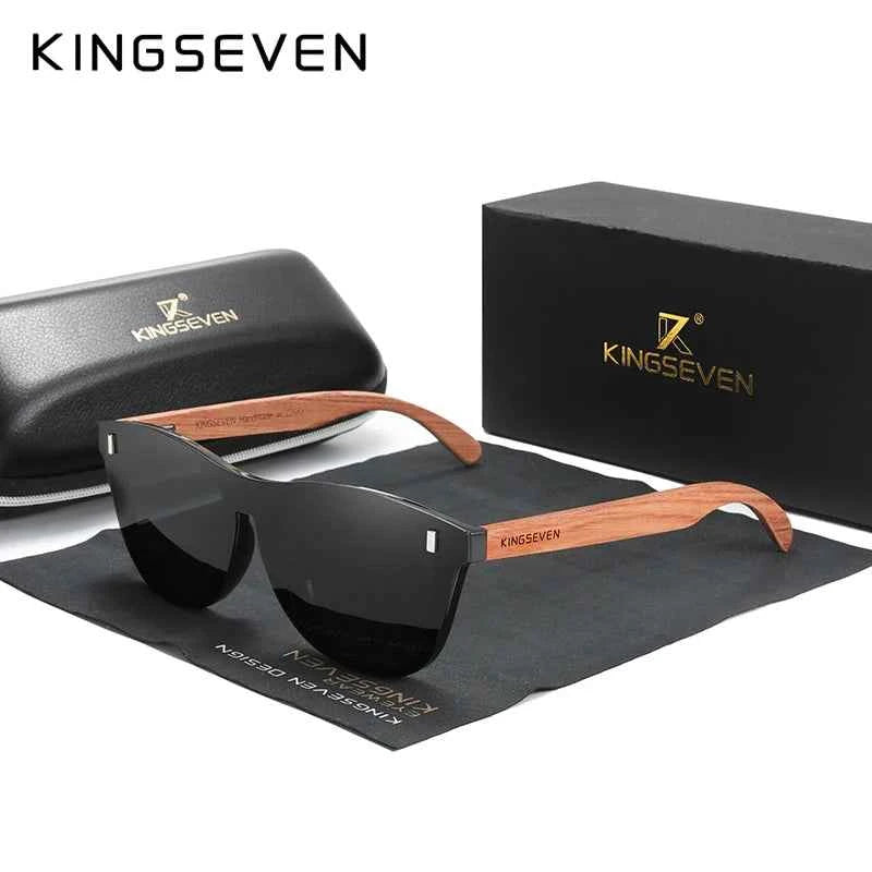 KINGSEVEN B5510 Natural Bubinga Wood Sunglasses – Oversized, Handmade, Unisex