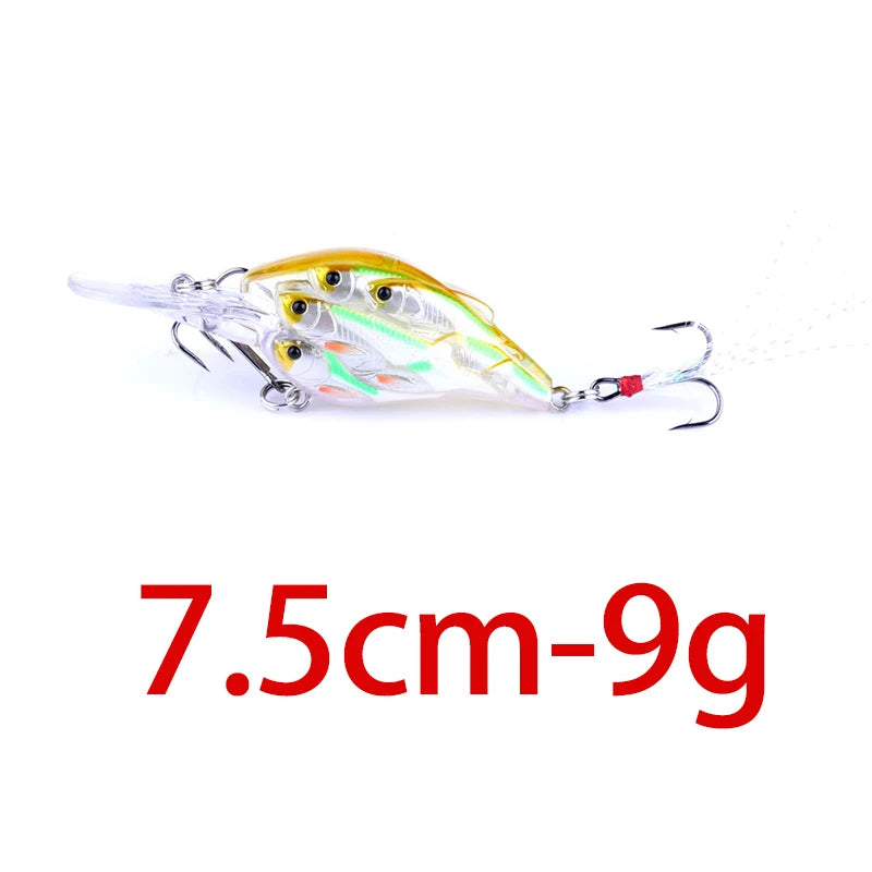 75mm 9g Floating Crankbait Fishing Lure – Swimbait Wobbler with Rattle &amp; 3D Eyes