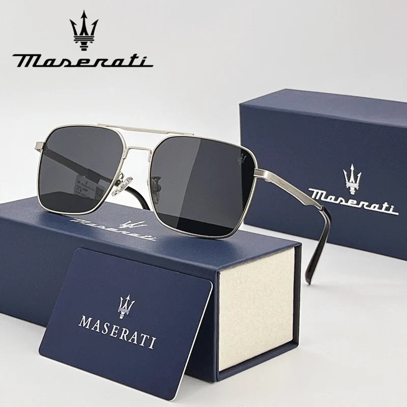 Maserati UV400 Polarized Sunglasses – Square Alloy Frame, Anti-Reflective TAC Lenses
