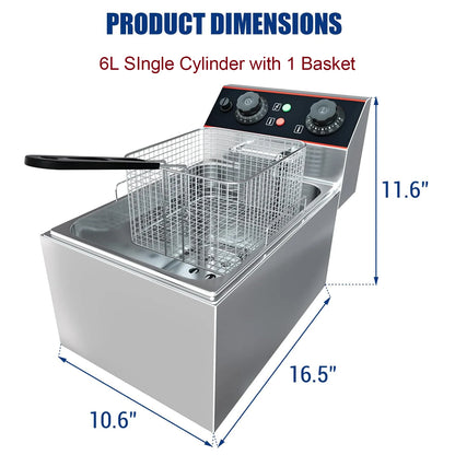 Commercial Electric Deep Fryer with Baskets Stainless Steel Adjustable Temperature Deep Fryer for Restaurant and Home