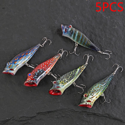 5pcs Striped Crankbait Popper Fishing Lure Set Tackle 8cm/12.4g Dot Painted Artificial Hard Bait With Hook Wobbler For Fish/Pike