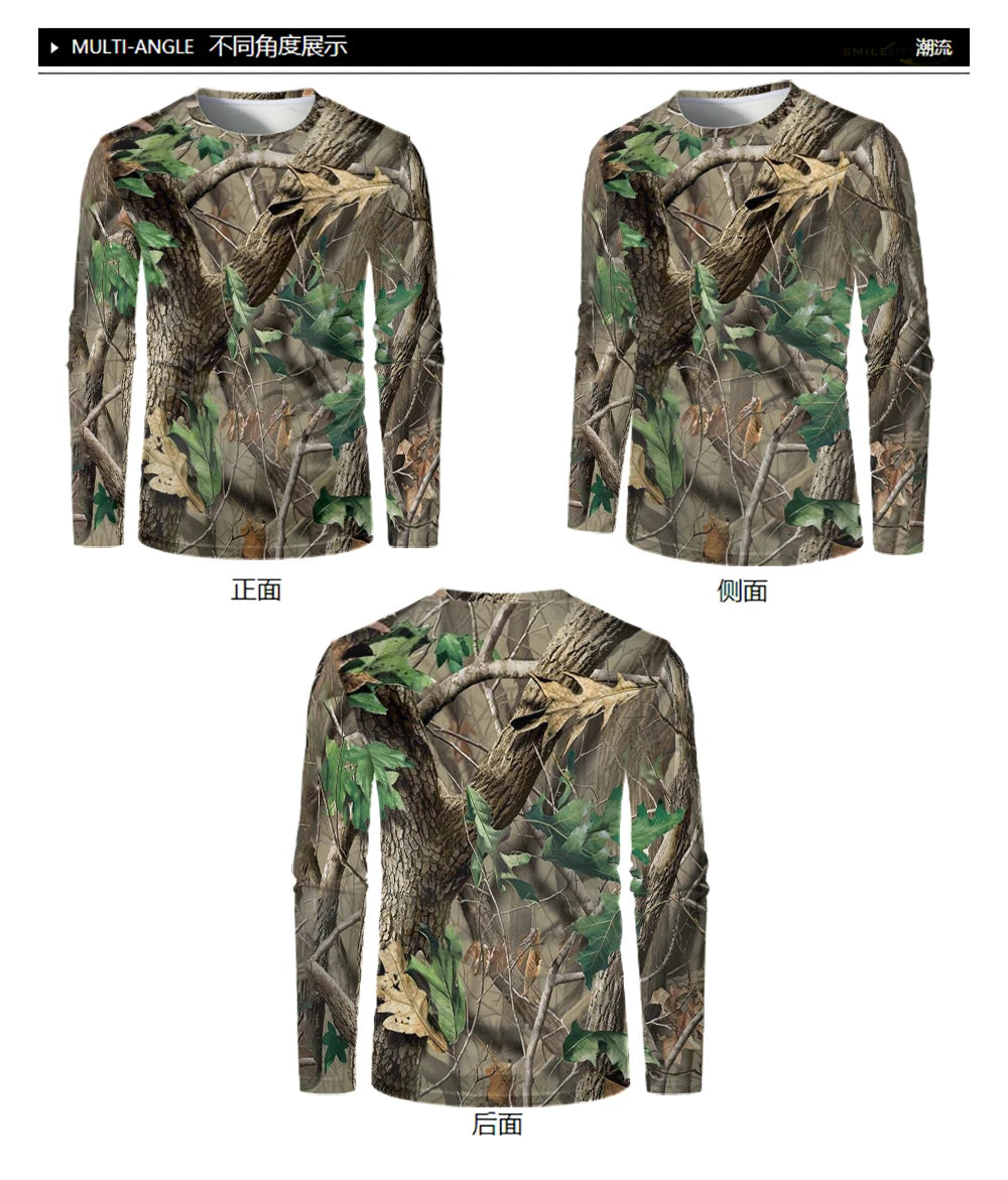 Camouflage Hunting Long Sleeve Men T-shirt Outdoor Sports Tactical Training Clothes Tee Hiking Fishing Camping Quick Drying Tops