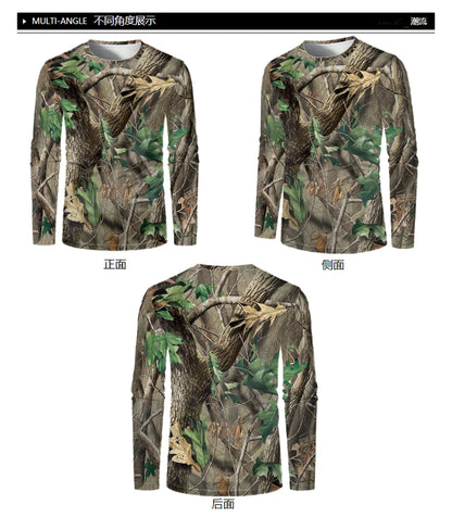 Camouflage Hunting Long Sleeve Men T-shirt Outdoor Sports Tactical Training Clothes Tee Hiking Fishing Camping Quick Drying Tops