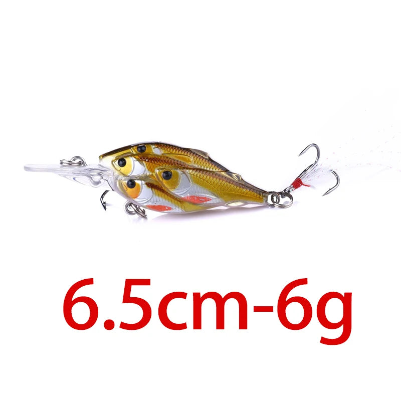 75mm 9g Floating Crankbait Fishing Lure – Swimbait Wobbler with Rattle &amp; 3D Eyes