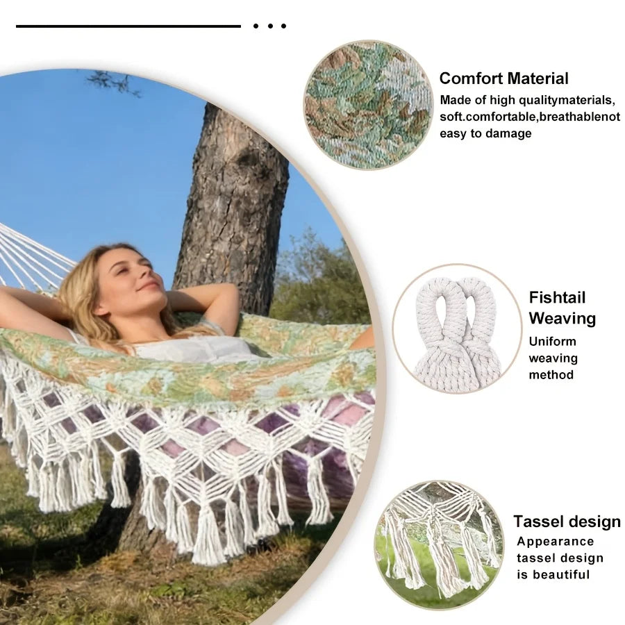 Bohemian Fringed Hammock – Single &amp; Double Person for Outdoor Garden &amp; Camping