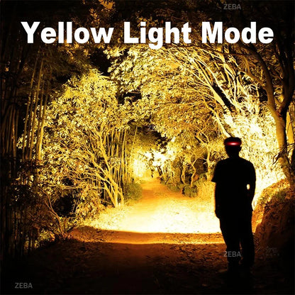 Super Bright Headlamp Dual Laser Motion Sensor Headlight 18650 USB Rechargeable Torch Yellow Light for Fog Night Running Fishing