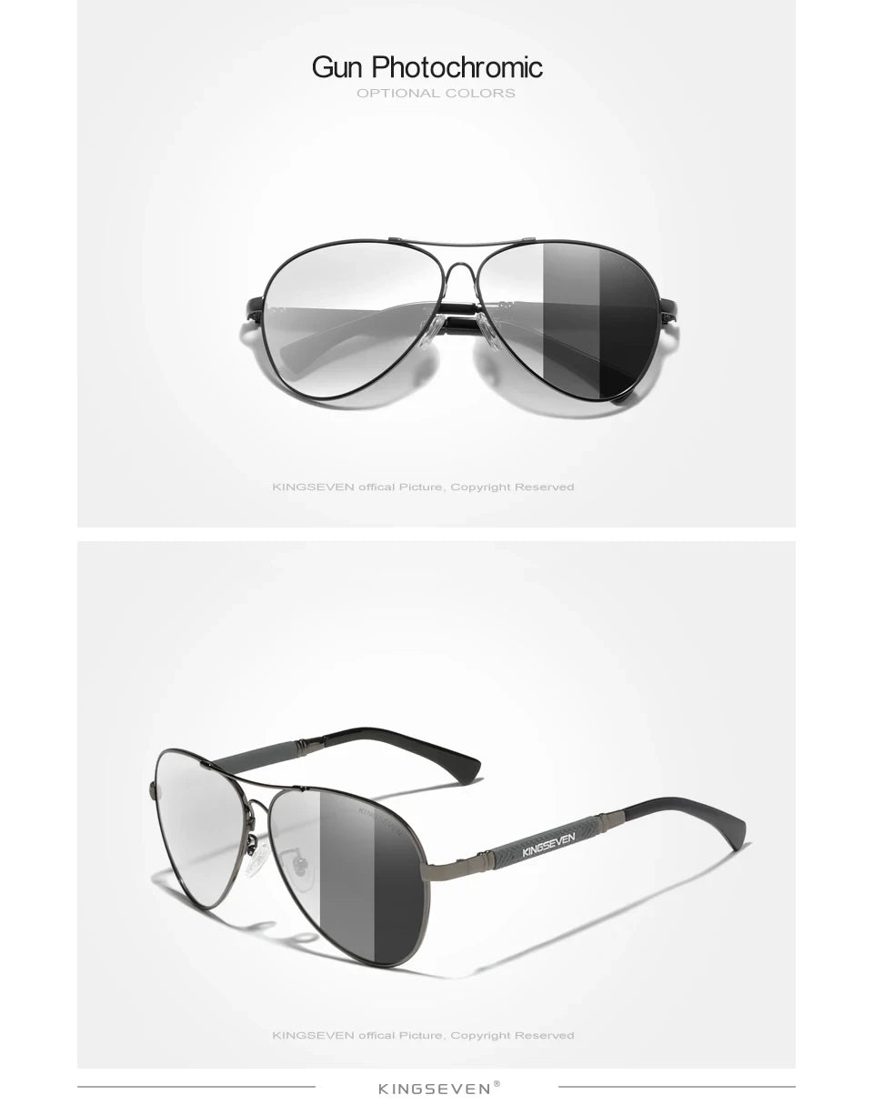 KINGSEVEN N7730 Polarized Pilot Sunglasses – Titanium Frame, Photochromic, UV400, Unisex