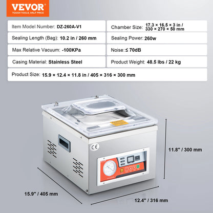 SucceBuy DZ-260A Chamber Vacuum Sealer with 15.7" Sealing Length Kitchen Vacuum Packing Machine for Home Foods Meats Marinades