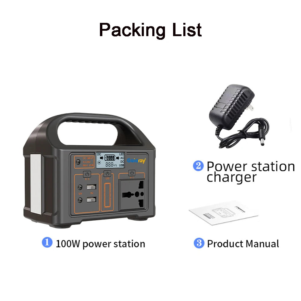 100W Portable Power Station 24000mAh LiFePO4 Charging Station Solar Generator 220V/110V Energy Storage Power Supply for Camping