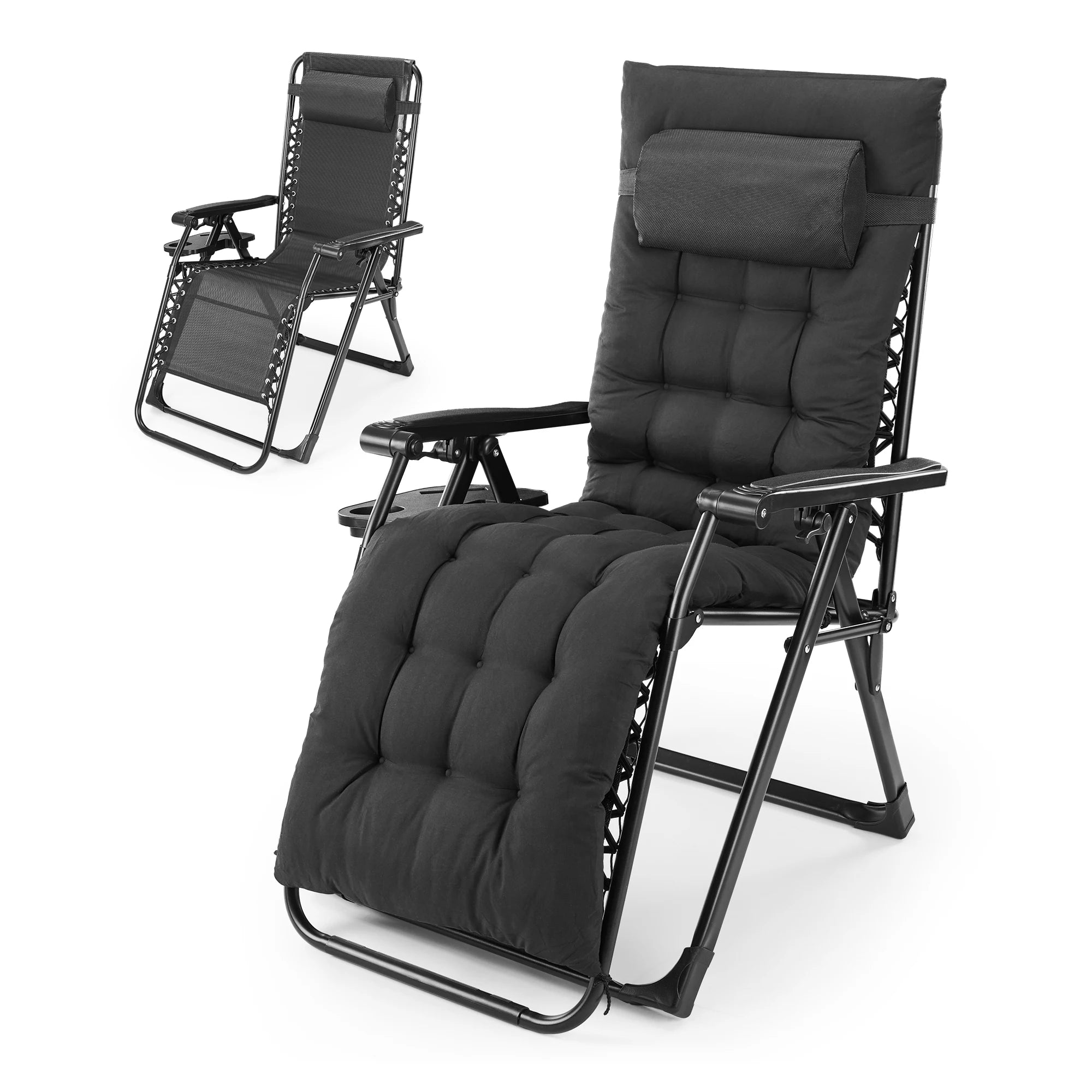Zero Gravity Recliner Chair – Folding Outdoor Lounge Chair with Cushion, Cup Holder &amp; Headrest