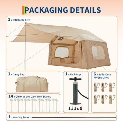 Spacious Inflatable Camping Tent – 6-8 Person, Quick Setup Air Pole System, Skylight &amp; Canopy