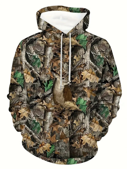 Unisex 3D Leaves Camo Hoodie – Oversized Harajuku Pullover
