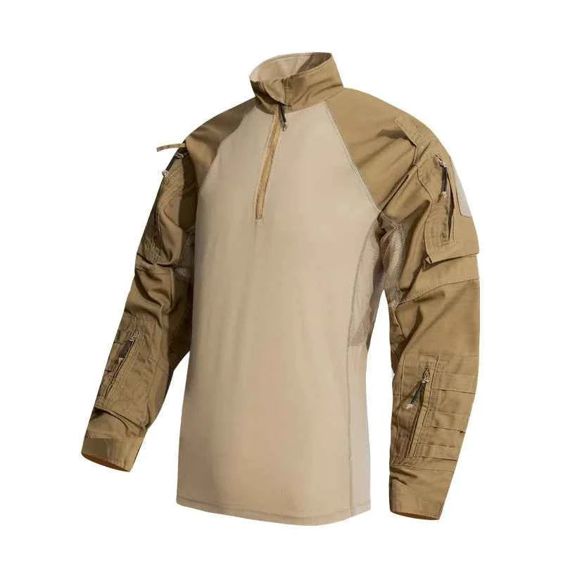 Men Outdoor Tactical Shirts Solid Training Long-Sleeve T-Shirt Tops Wear-Resistant Hunting Shirt Multi-Pocket Adventure Workwear
