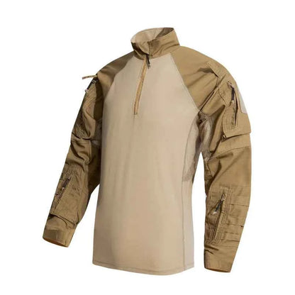 Men Outdoor Tactical Shirts Solid Training Long-Sleeve T-Shirt Tops Wear-Resistant Hunting Shirt Multi-Pocket Adventure Workwear