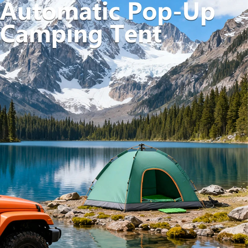 1 Green Camping Tent Outdoor Portable Foldable Overnight Fully Automatic Thickened Beach Indoor Quick-Open
