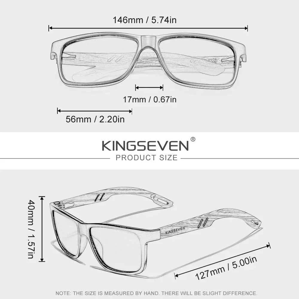 KINGSEVEN Z5508 Zebra Wood Polarized Rectangle Sunglasses – Mirror UV400, Red Lens, Unisex