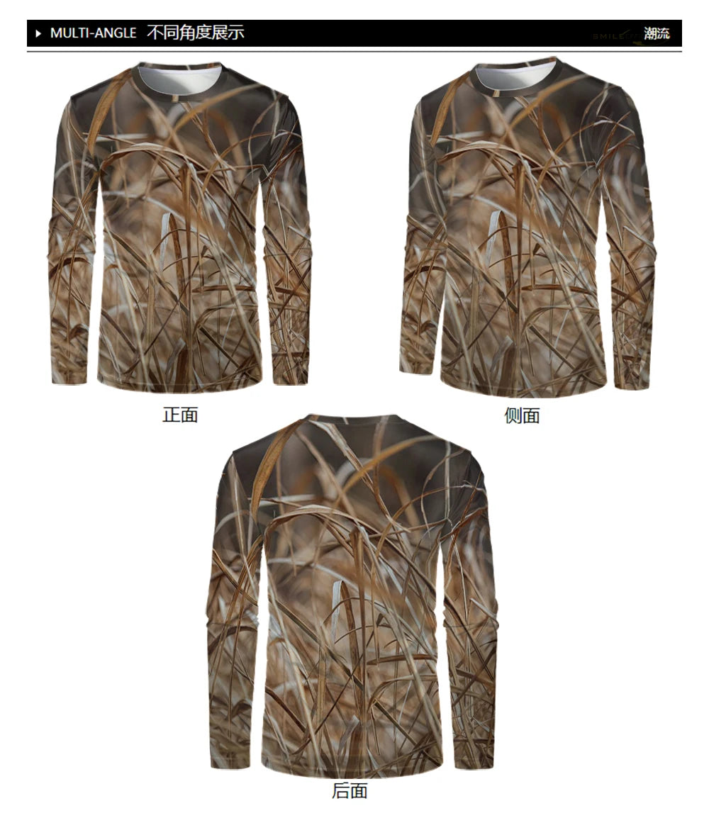 Camouflage Hunting Long Sleeve Men T-shirt Outdoor Sports Tactical Training Clothes Tee Hiking Fishing Camping Quick Drying Tops