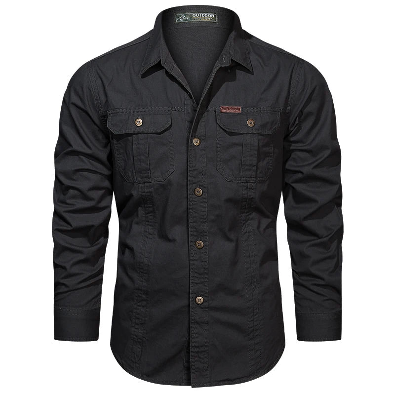 2024 Spring Cotton Cargo Shirt for Men Long Sleeve Multi-Pocket Shirts Outdoor Casual Clothing High Quality Military Overshirt