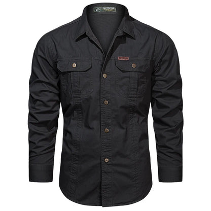 2024 Spring Cotton Cargo Shirt for Men Long Sleeve Multi-Pocket Shirts Outdoor Casual Clothing High Quality Military Overshirt