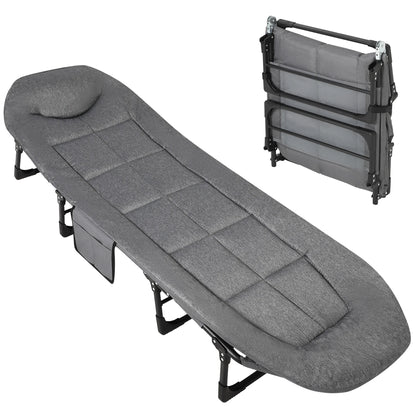 Portable Folding Bed with Cushion and Pillow, Camping Tent Cot for Adults with Supports 500 Lbs for Patio Beach Indoor Outdoor