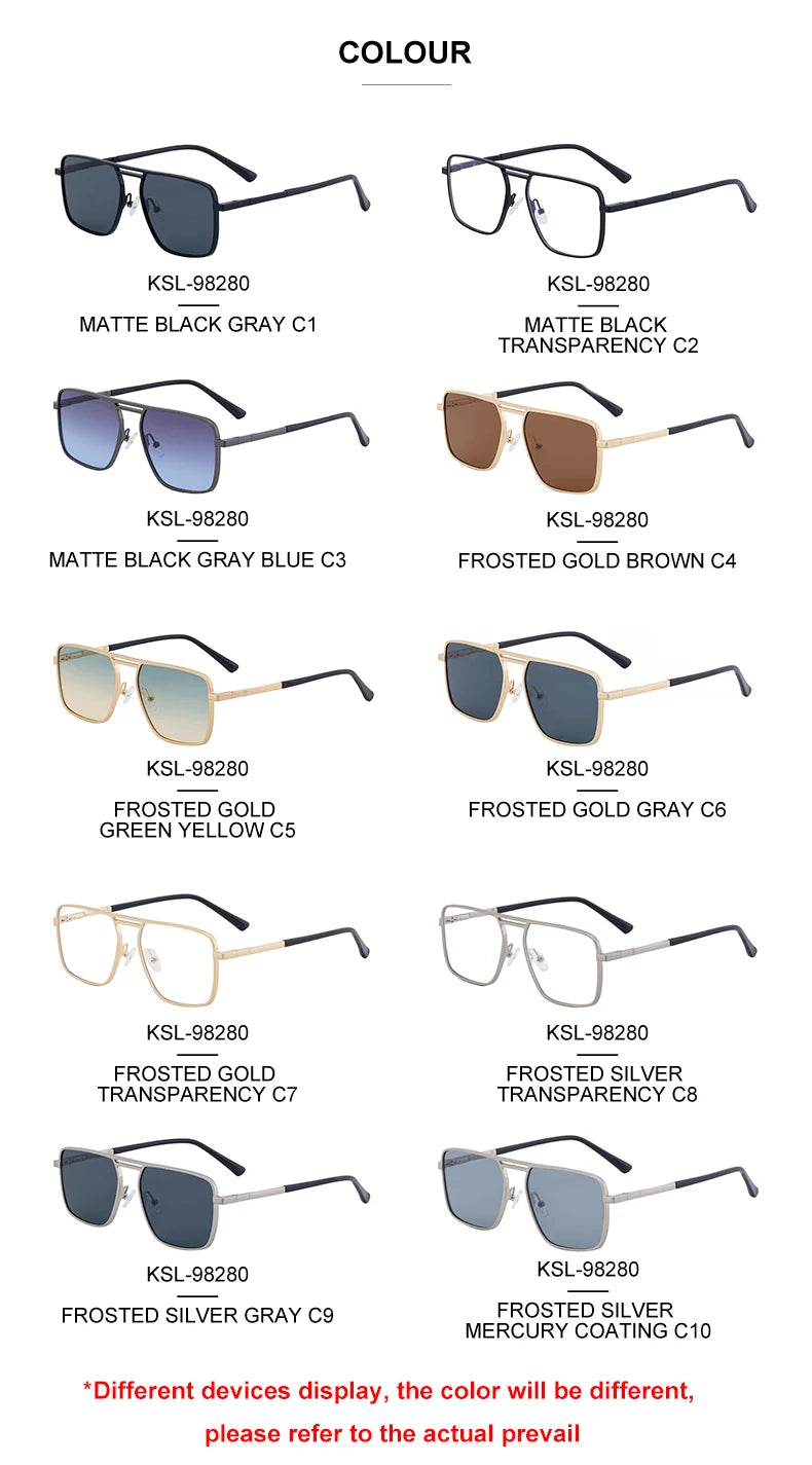 GENTLE LIU KSL-98280 Oversized Double Beam Square Sunglasses – Alloy Frame, UV400