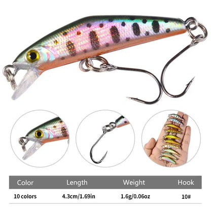 43mm 1.6g Micro Sinking Minnow Fishing Lure – Hard Bait for Bass, Trout, Salmon &amp; Panfish