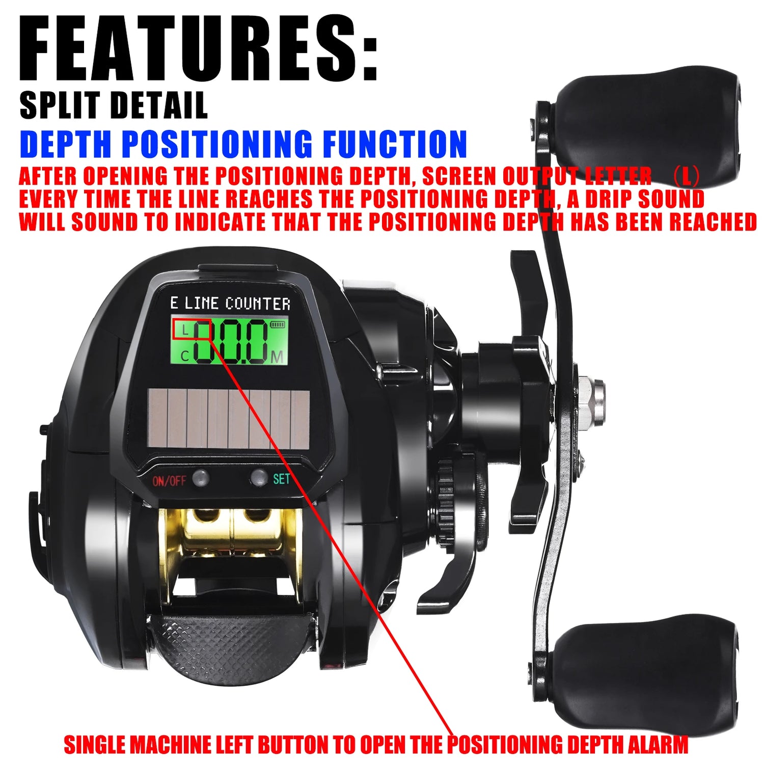 SAMOLLA Electronic Baitcasting Reel – LED Screen, USB &amp; Solar Charging, 7.2:1 Gear Ratio, Waterproof Saltwater Drum Reel