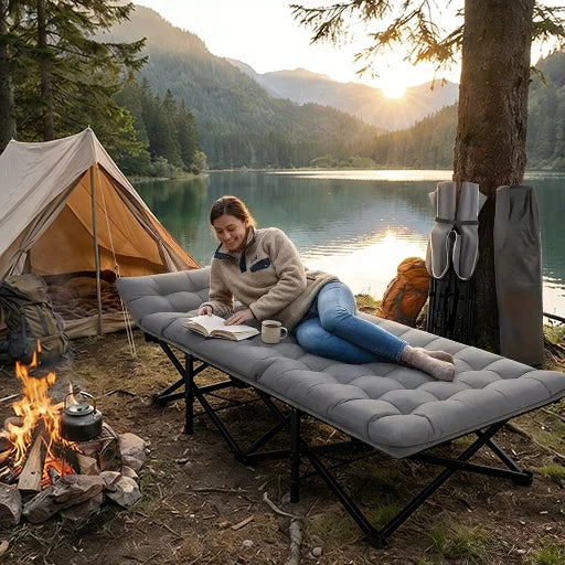 Heavy Duty Folding Camping Cot with Detachable Mattress – 150kg Capacity, No Assembly, All Seasons
