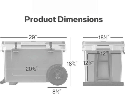 52-Quart Ultra-Light Wheeled Hard Cooler – Insulated Ice Chest with All-Terrain Wheels for Camping, Fishing &amp; Beach