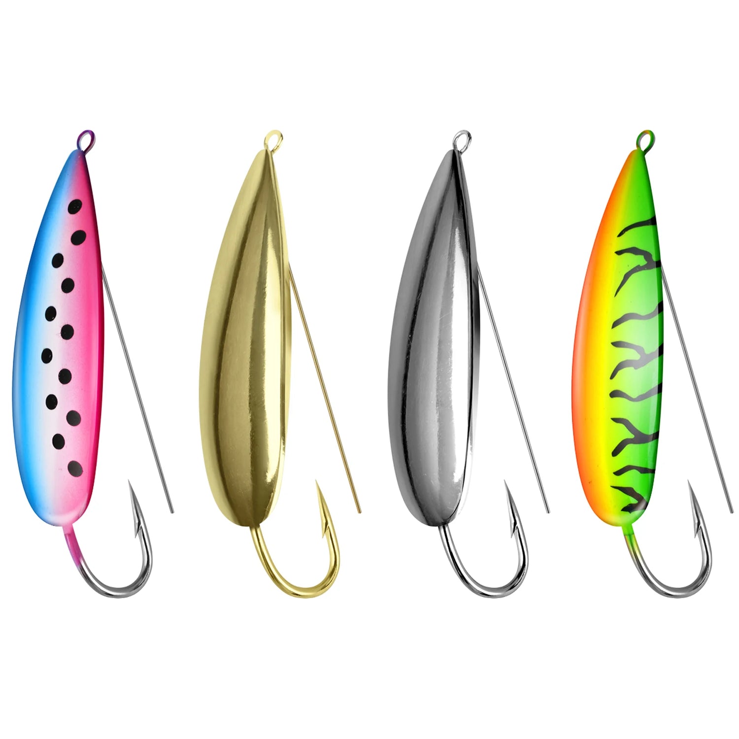 Weedless Spoon Lure Kit – 4pcs Spinner Metal Fishing Lures with Anti-Grass Hooks (8g/16g/19g)