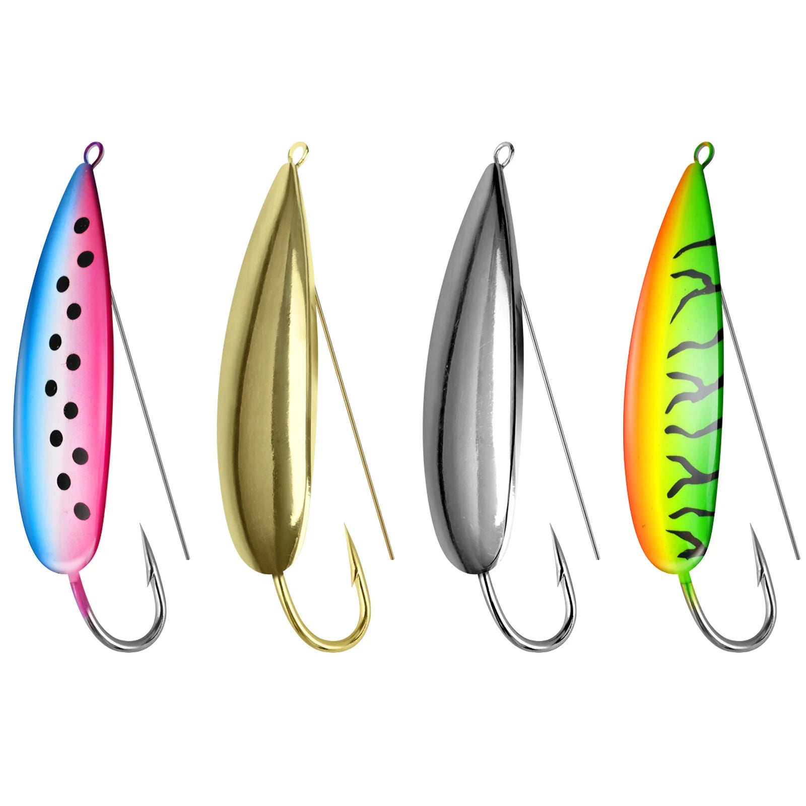 Weedless Spoon Lure Kit – 4pcs Spinner Metal Fishing Lures with Anti-Grass Hooks (8g/16g/19g)