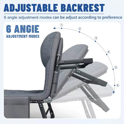 Portable Folding Lounge Chair – 6-Position Adjustable Backrest, Side Pocket, for Camping, Office &amp; Home