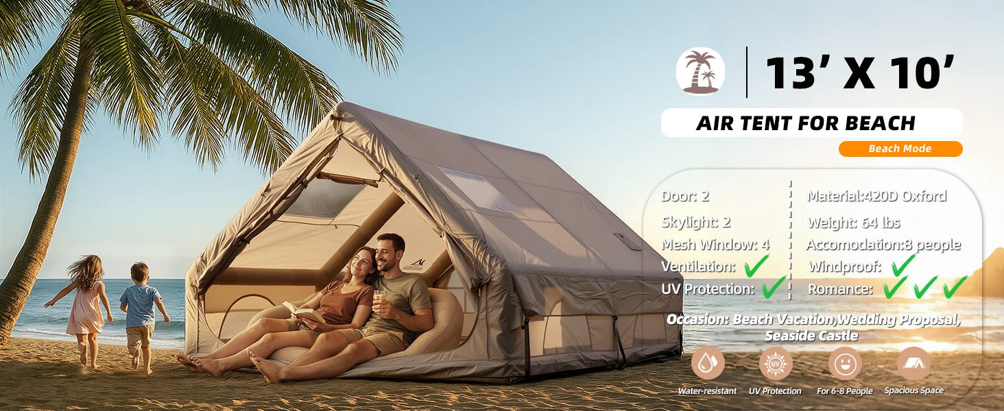 SENLEETO 6-8 Person Inflatable Camping Tent | Stove Jack, AC Vent &amp; Pump Included