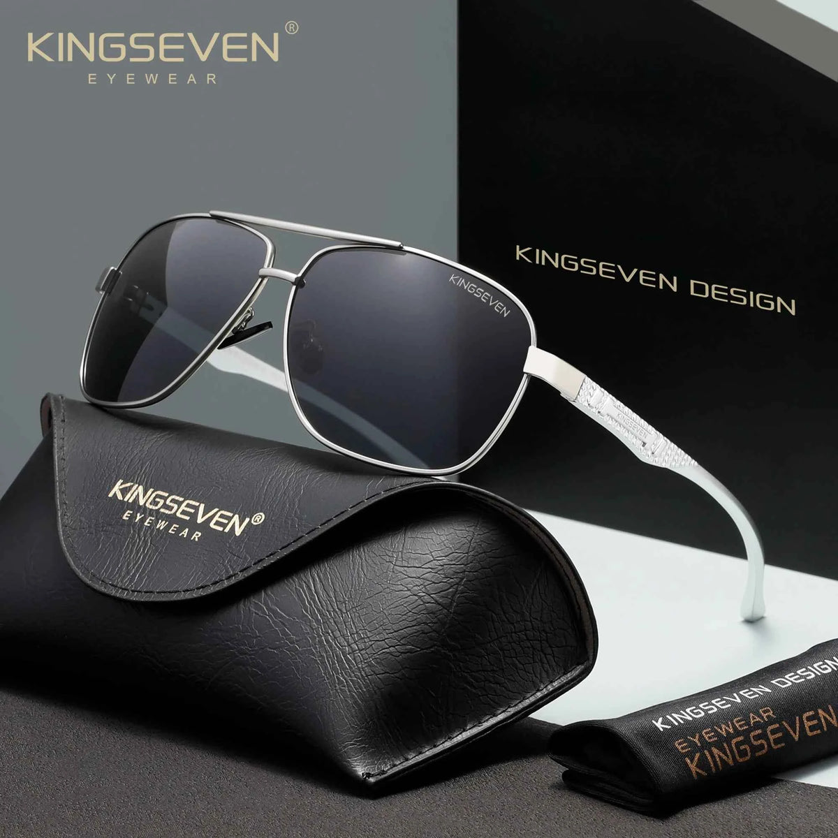 KINGSEVEN 7188 Polarized Square Sunglasses – Aluminium-Magnesium Frame, UV400, Unisex