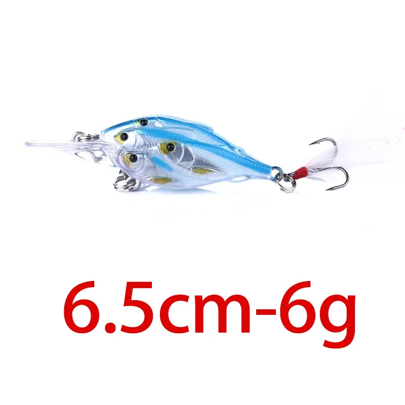 75mm 9g Floating Crankbait Fishing Lure – Swimbait Wobbler with Rattle &amp; 3D Eyes