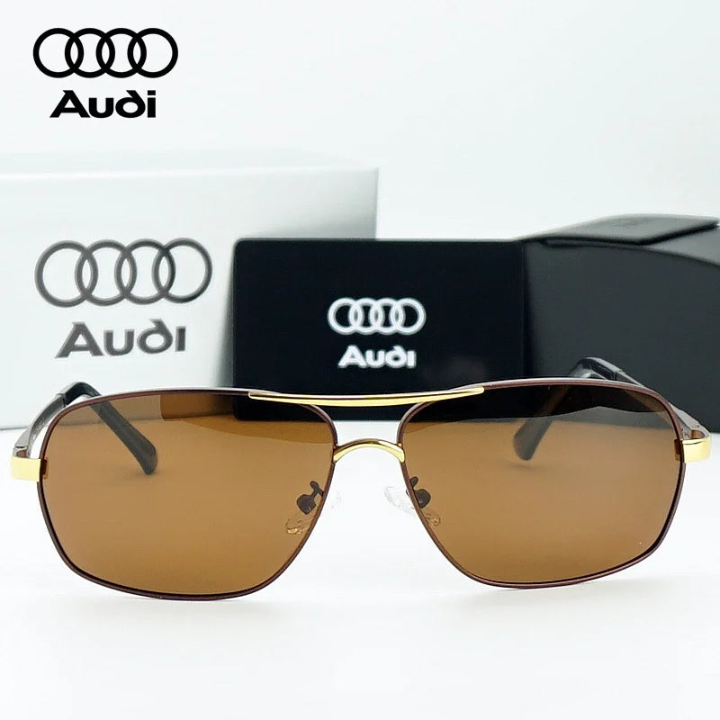 Audi Polarized Sunglasses – Unisex UV400 Anti-Reflective Alloy Frame Square Pilot Style with Original Case