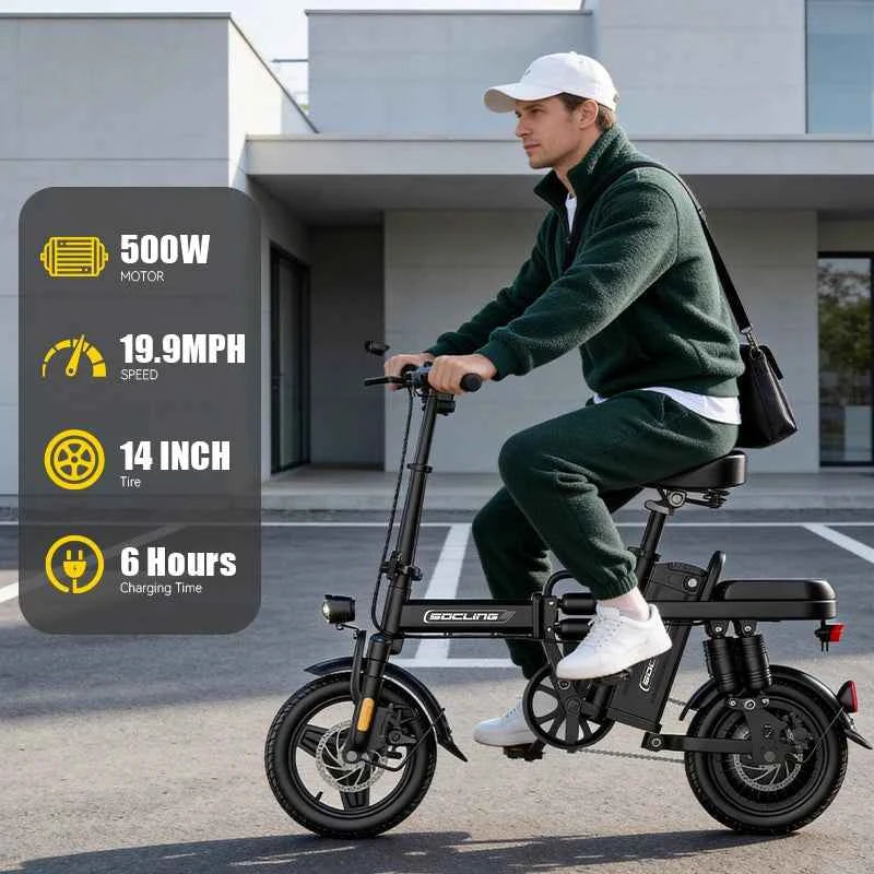 14" Folding Commuter eBike – 500W Motor, Removable Battery, Dual Disc Brake, Up to 19.9 MPH