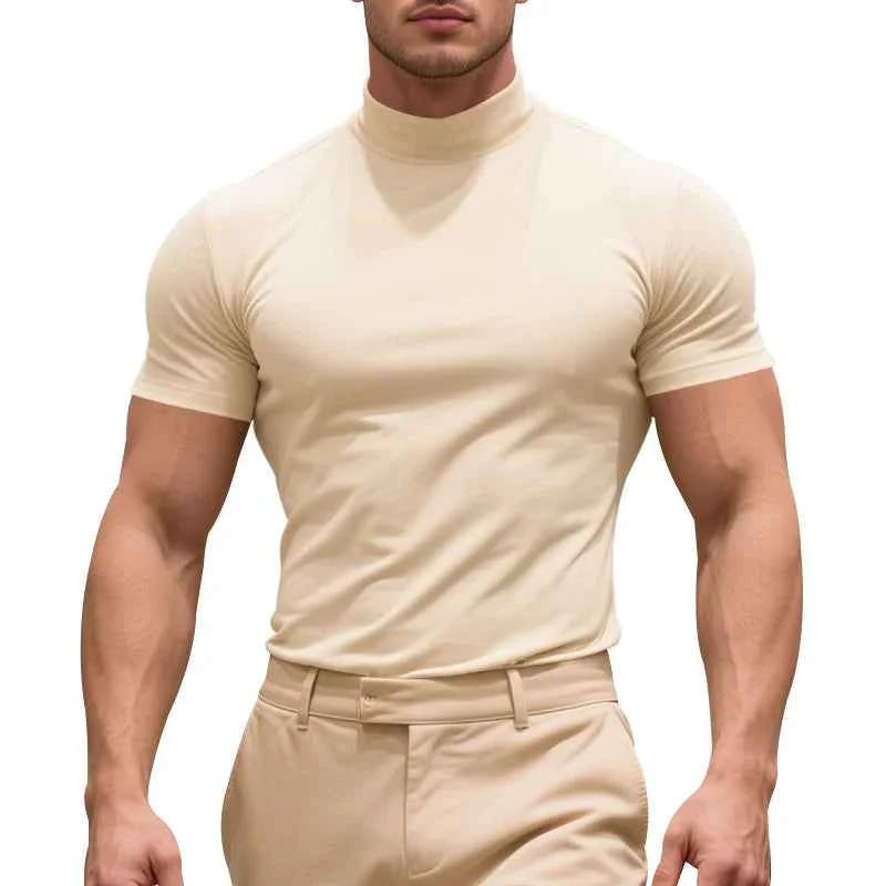 2025 compress sports Men T-shirt quick-dry Half High Collar Short Sleeve Pullover Tops Tight Breathable tops men Running T-shirt