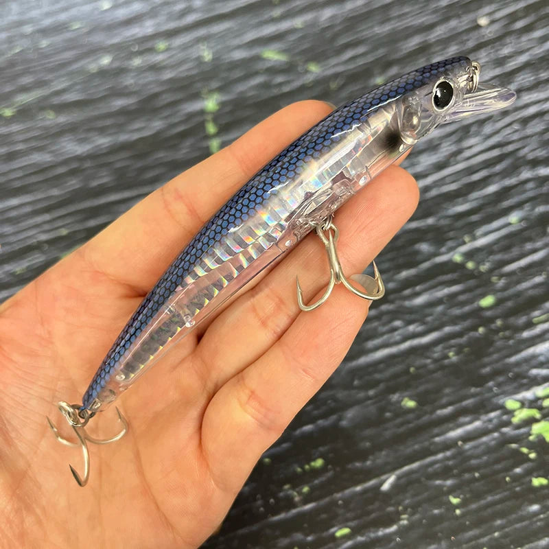 110mm Floating Slim Minnow Lure – 3D Prism Wobbler Jerkbait for Bass, Trout &amp; Sea Fishing