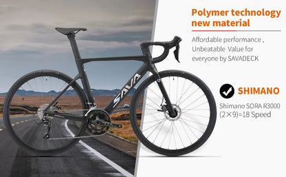 SAVA Carbon Fiber Racing Road Bicycle Carbon Frame Bicycle Integrated Handlebar SHIMANO 18-Speed Adult Competition Bicycle