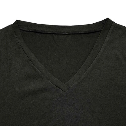 Summer solid color blouse V-neck short sleeve loose T-shirt hem arc women clothes