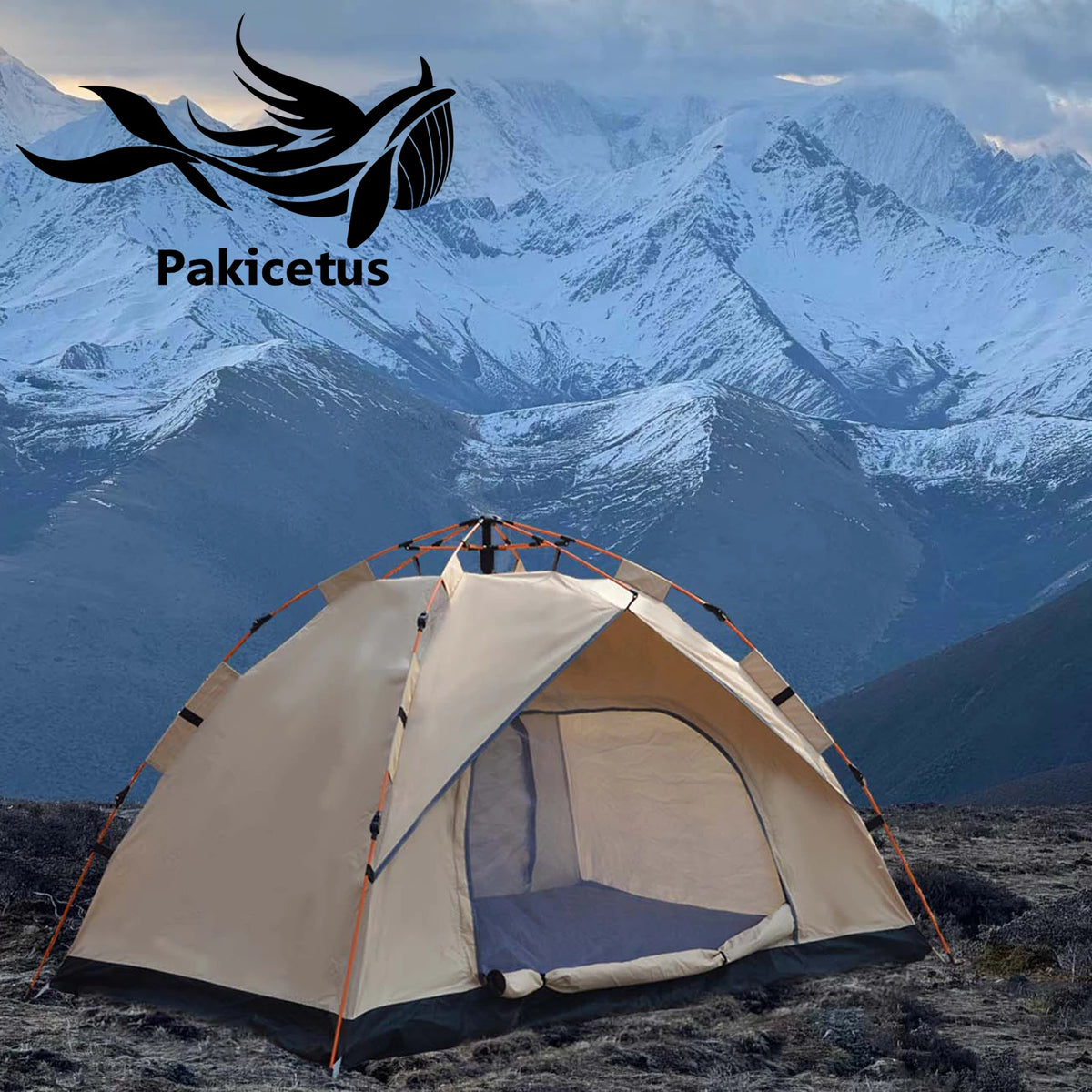 Pakicetus Pop-Up Tent – Instant Setup | Waterproof | Tarp-to-Shelter | Camping, Beach &amp; Fishing | Gold &amp; Gray