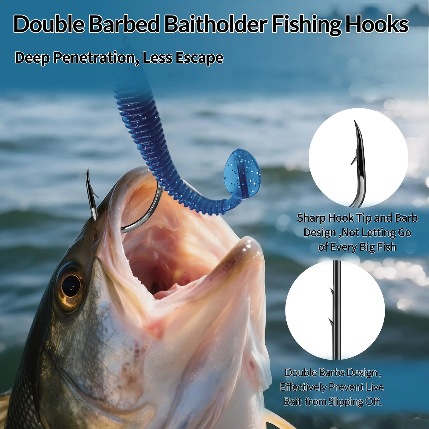 9KM Baitholder Fishing Hooks Sea Barbed Long Shank Beak Hook Live Bait Holder Fishing Worm Hooks