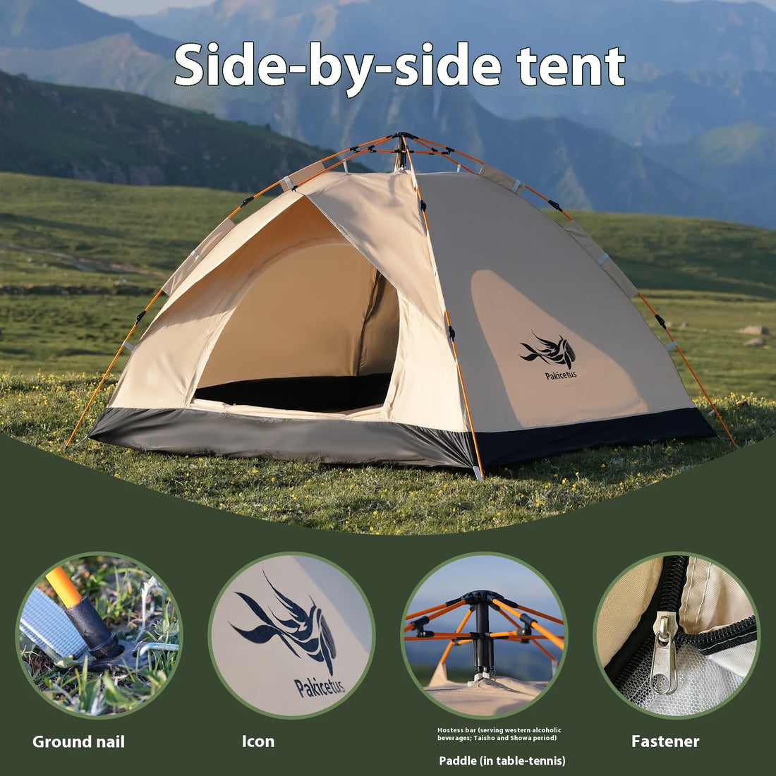 Instant Golden Pop-Up Tent – Portable 3-4 Person Sun &amp; Rain Shelter for Beach &amp; Camping