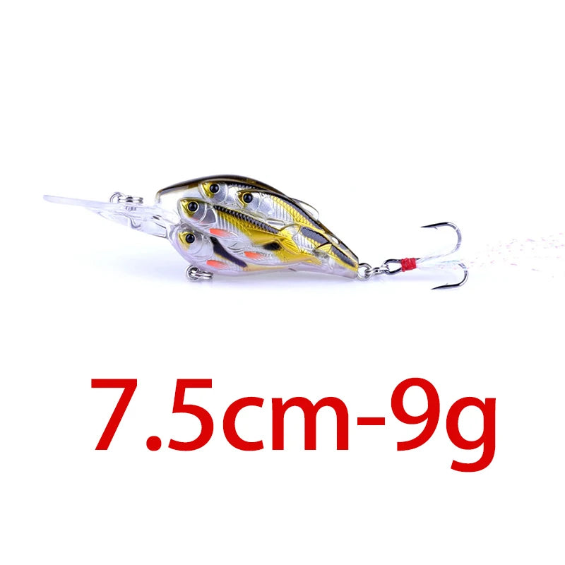 75mm 9g Floating Crankbait Fishing Lure – Swimbait Wobbler with Rattle &amp; 3D Eyes