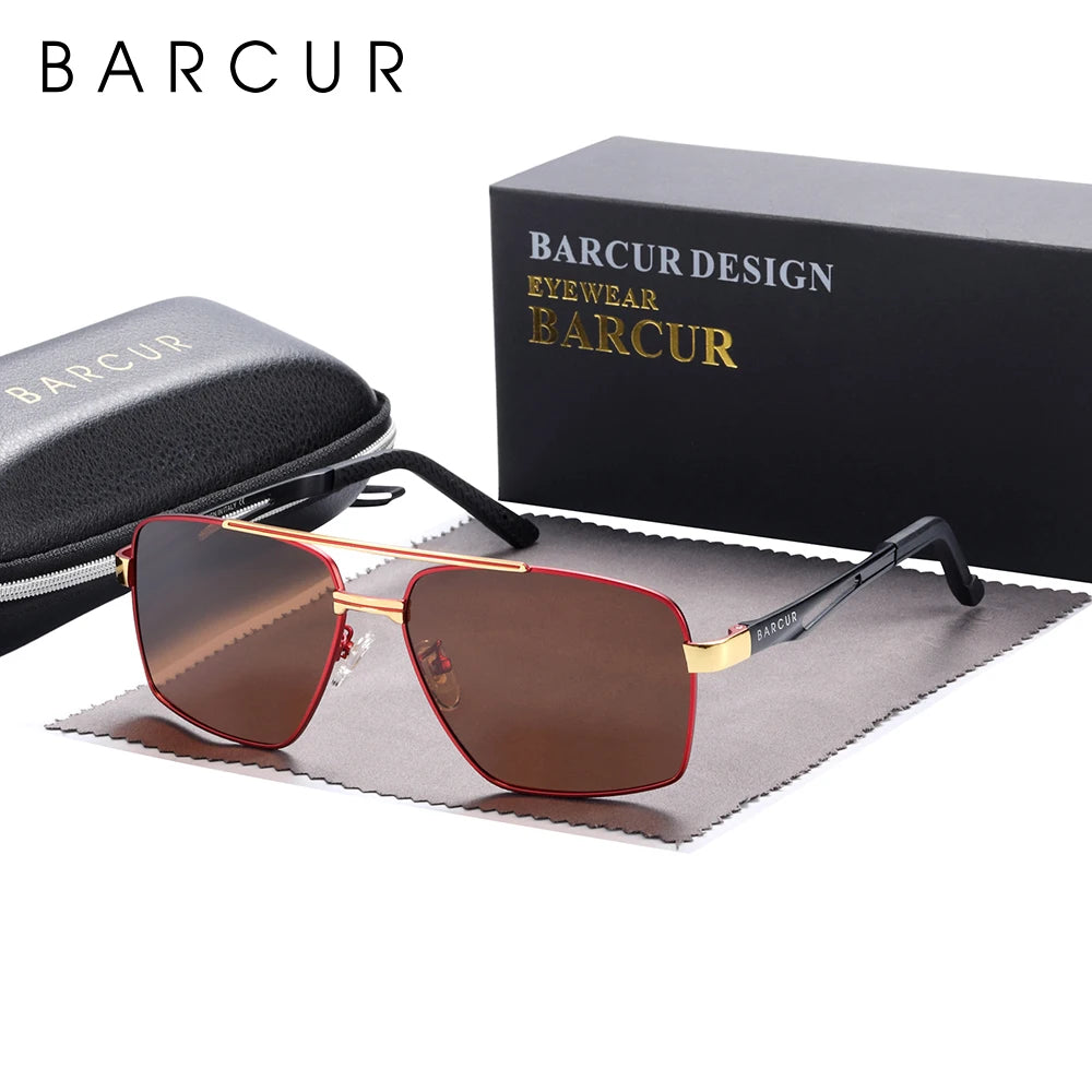 BARCUR BC8035 Polarized Pilot-Square Sunglasses – Stainless Steel, UV400, Unisex