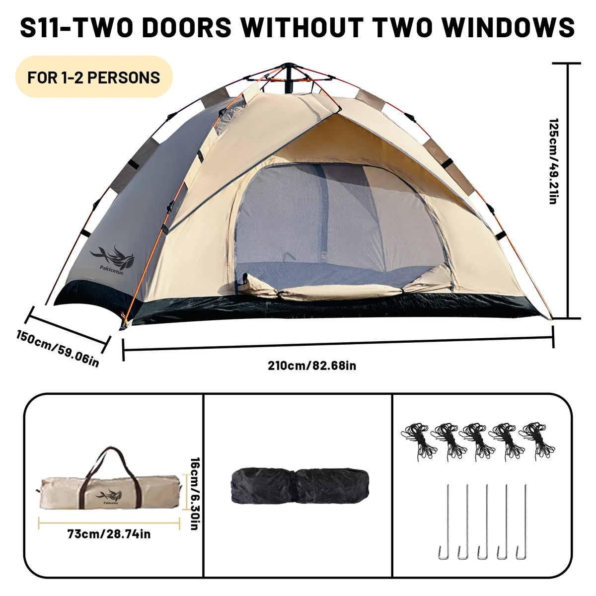 Pakicetus Pop-Up Tent – Instant Setup | Waterproof | Tarp-to-Shelter | Camping, Beach &amp; Fishing | Gold &amp; Gray