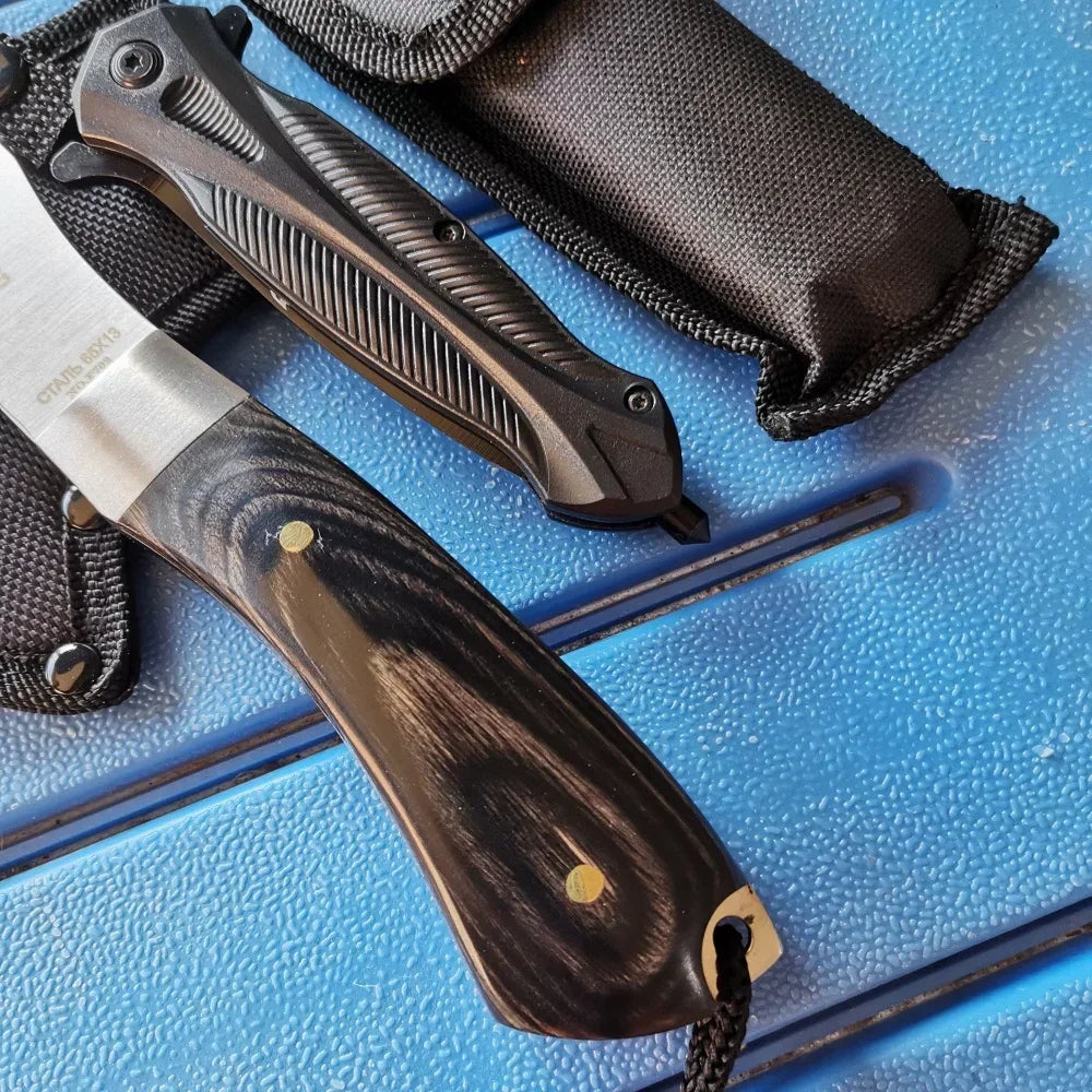 Stainless Steel Axe &amp; Folding Knife Combo Set: Durable for Outdoor Adventures, Camping &amp; Hiking